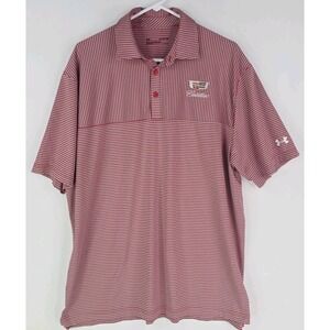 Under Armour Men XL Red/Gray Polo Performance Cladillac Logo Emblem Shirt Loose